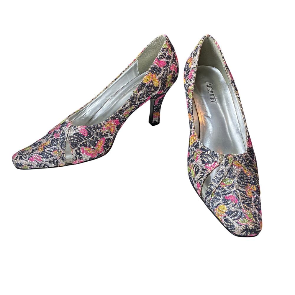 Amanda Sparkle Pumps Women's 8.5 Butterflies Leather Sole 3.5" Heel Feminine